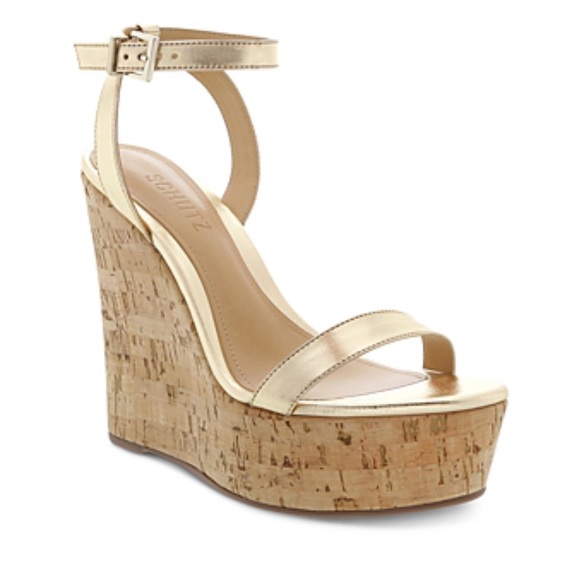 Schutz Eduarda Gold Platform Wedge Sandal - Picture 9 of 11